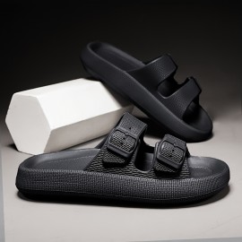 Men's Fashion Slides, Casual Non Slip Slippers, Open Toe Shoes With Buckles Deco For Indoor Outdoor Walking, Beach Shoes For Spring And Summer